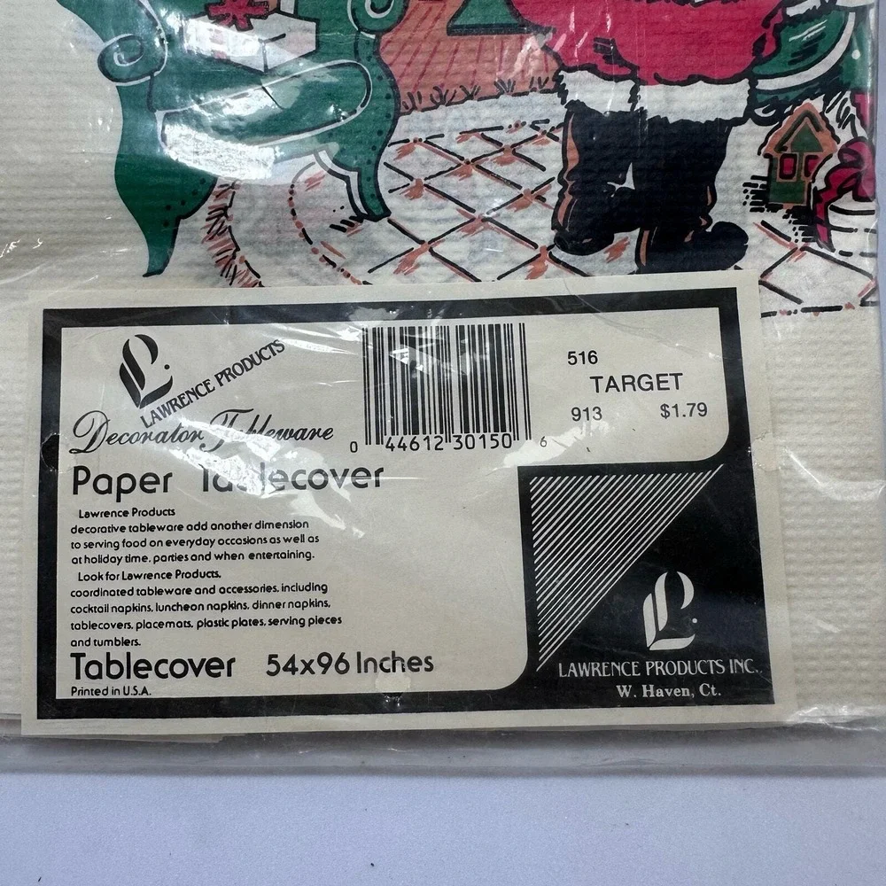 Lawrence Products Vintage Christmas Santa Paper Tablecover‎ 54x96 New Sealed USA
